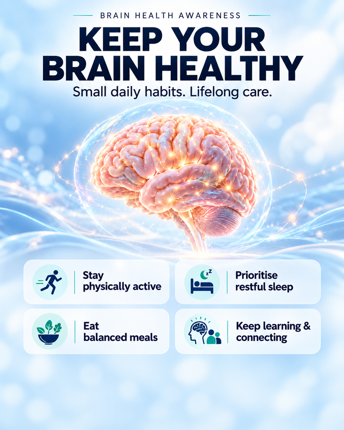 Brain health tips poster by Dr. Dibya Jyoti Mahakul, neurosurgeon in Delhi